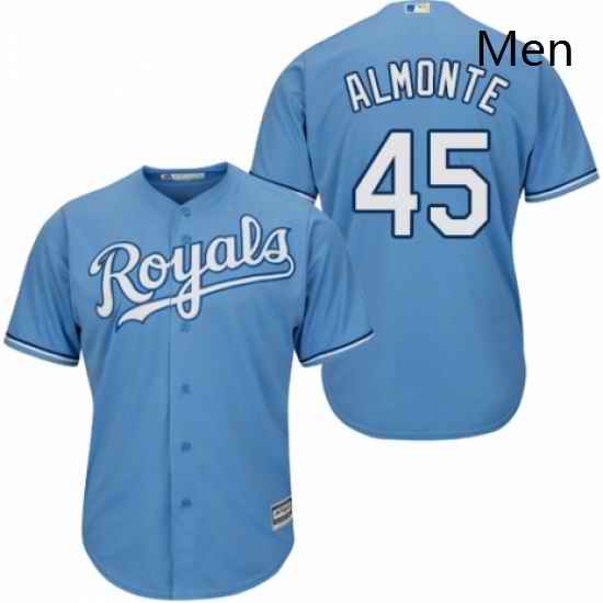 Mens Majestic Kansas City Royals 45 Abraham Almonte Replica Light Blue Alternate 1 Cool Base MLB Jersey